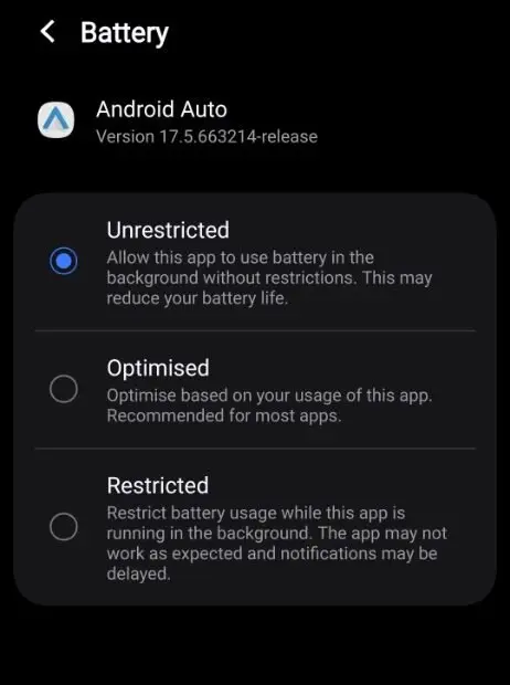 android auto unrestricted battery setting to fix wireless android auto keeps disconnecting
