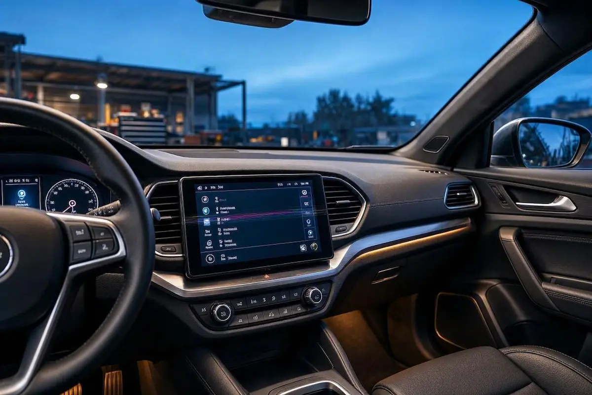 android car stereo screen flickering showing display backlight glitching on vehicle dashboard console