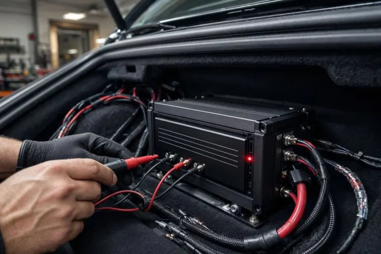 car amplifier goes into protect mode showing red protect light illumination and multimeter test