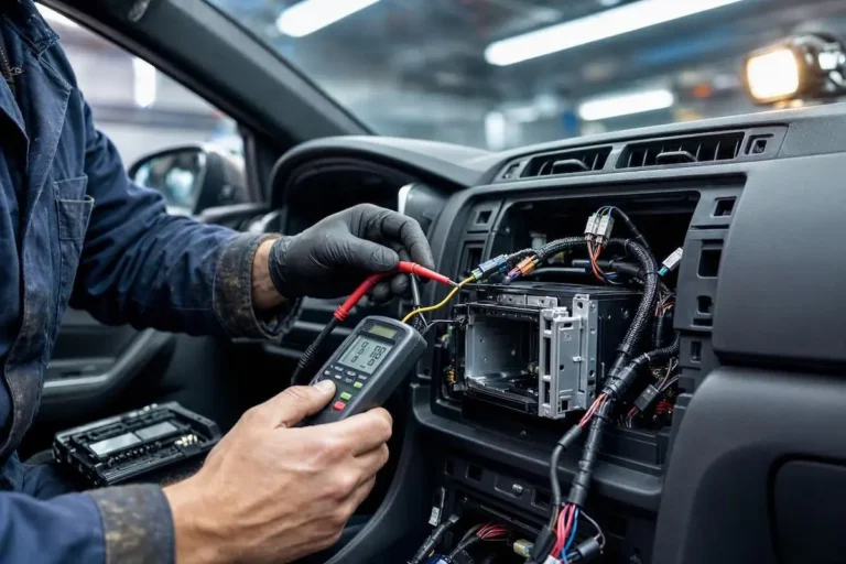 car radio keeps restarting showing multimeter testing behind vehicle dashboard stereo harness