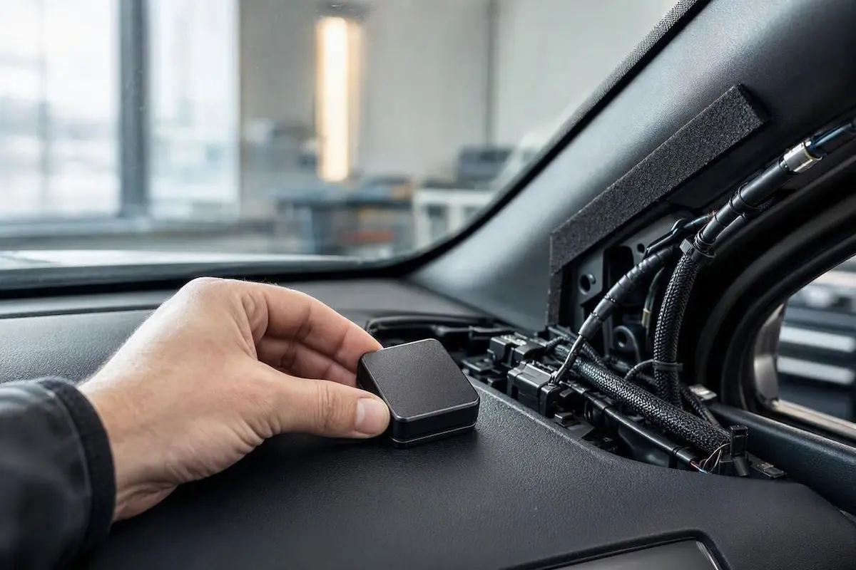 installing external magnetic gps antenna puck on car dashboard for apple carplay navigation