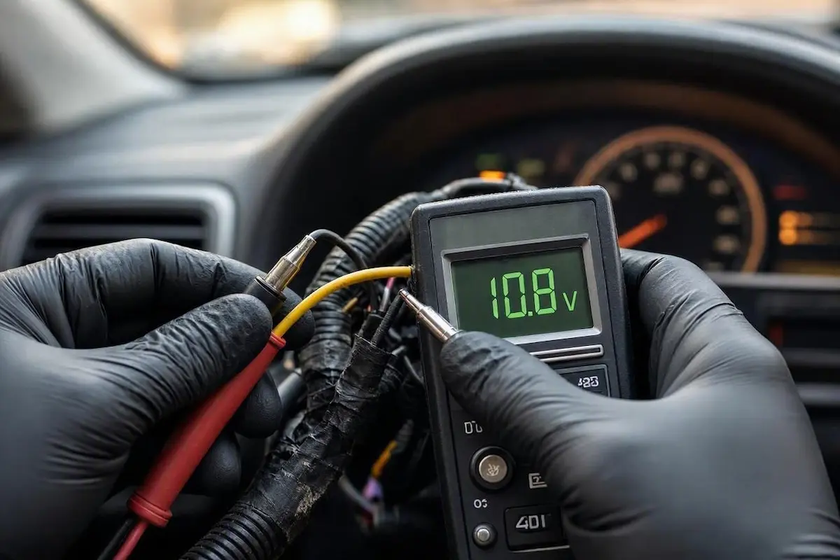measuring voltage drop on car stereo yellow wire with multimeter