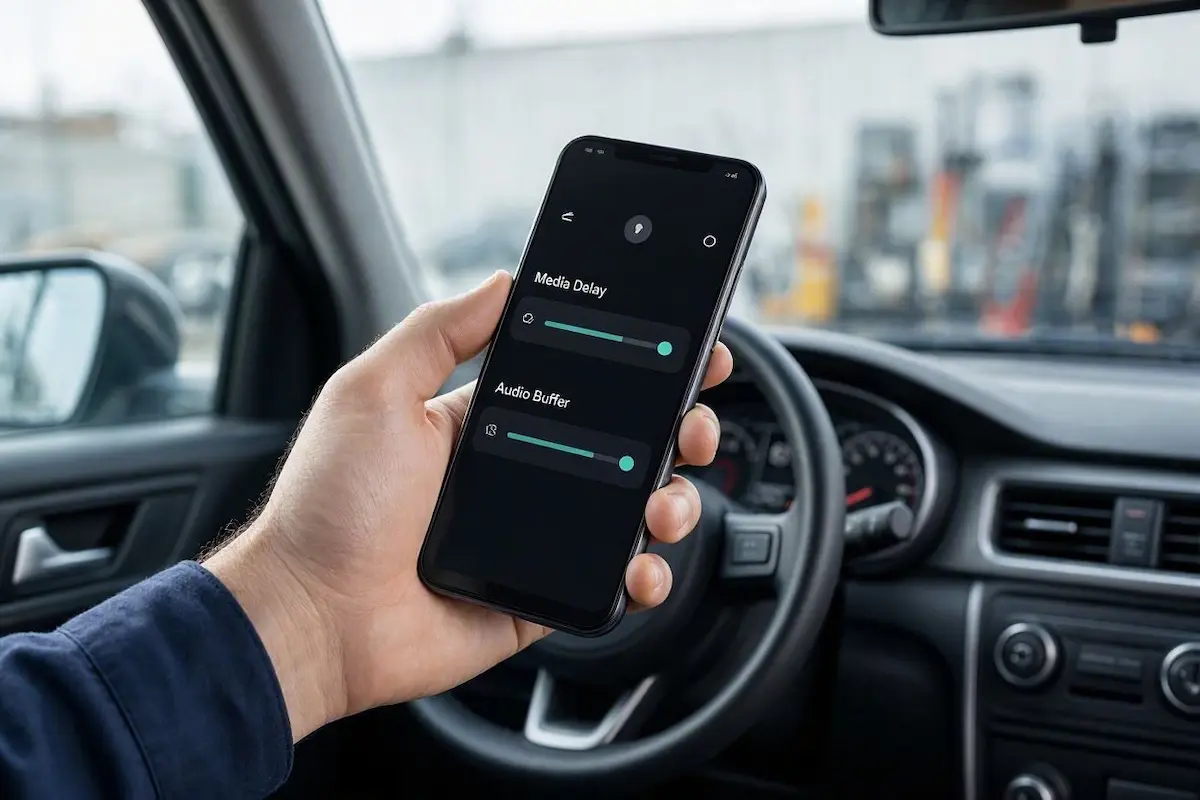 adjusting media delay and audio buffer settings on smartphone companion app for android auto audio delay fix