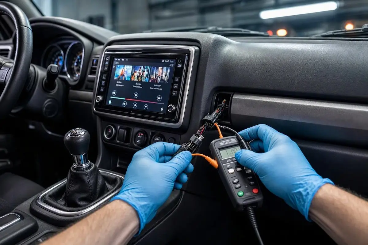 Android Head Unit Reverse Trigger Diagnostic android head unit not switching to reverse camera diagnostic check showing static radio screen