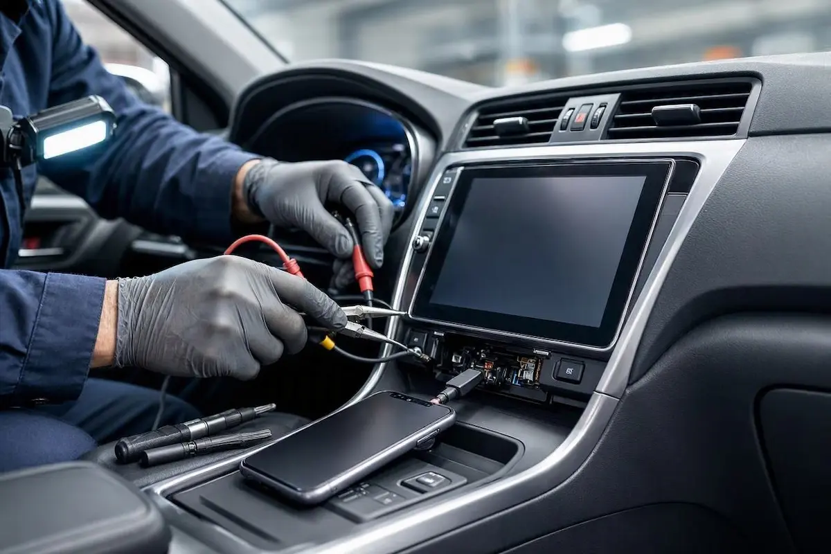 apple carplay black screen error showing on car dashboard touchscreen