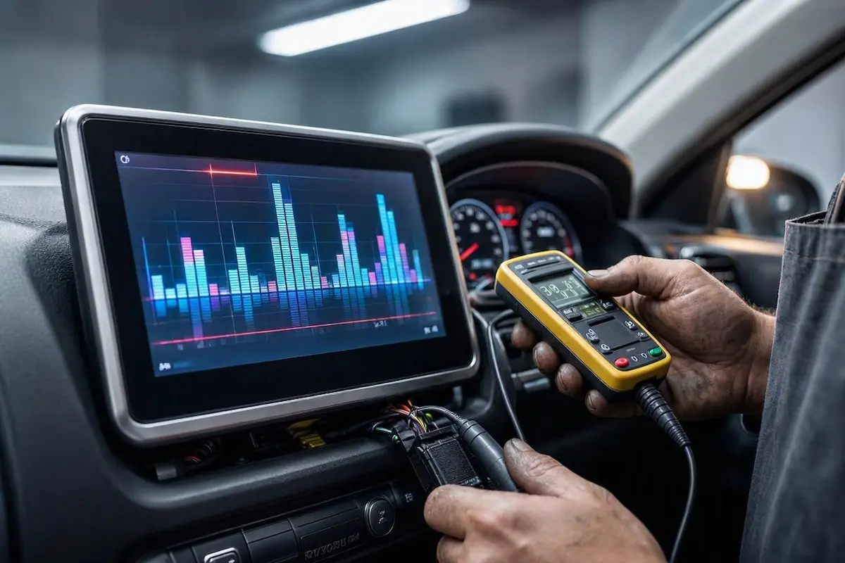 Car Stereo Audio Cutting Out Diagnostic car stereo sound cuts out at high volume diagnostic test on dashboard touchscreen