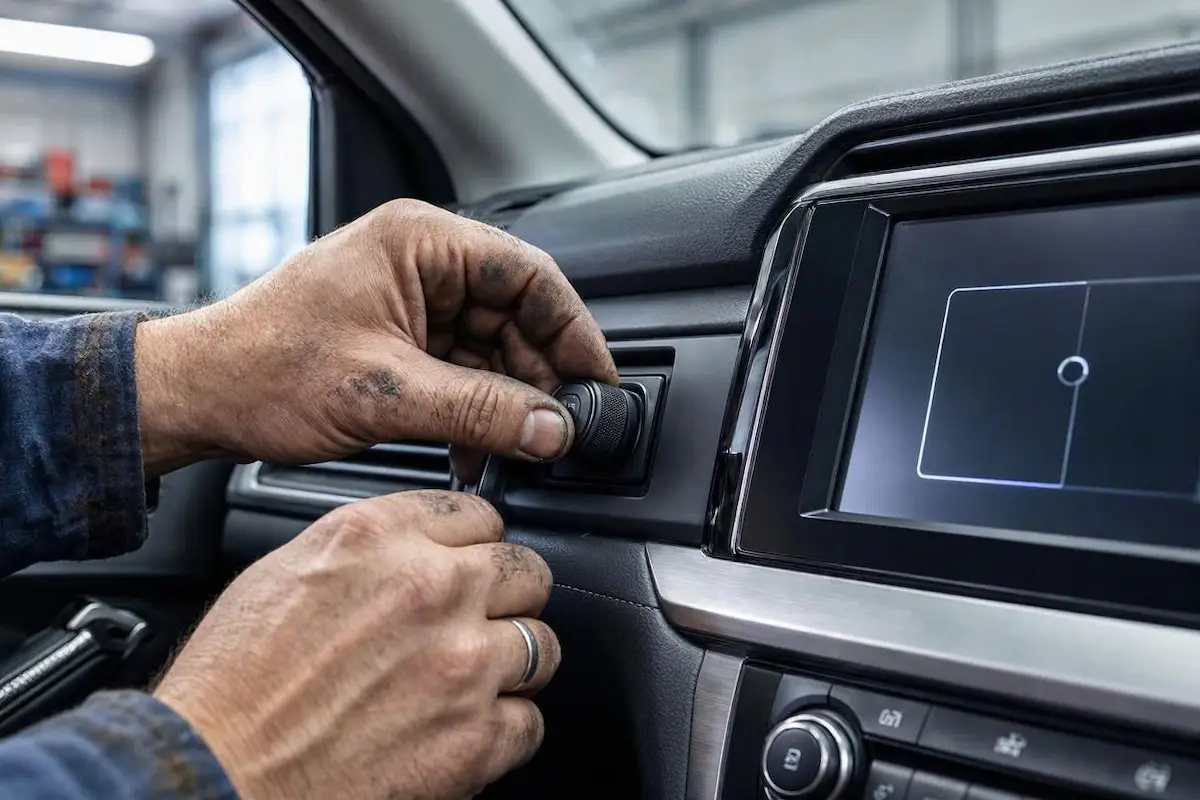 Technician resetting Toyota RAV4 infotainment system and checking USB connection